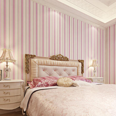 普纳 公主房粉色竖条纹壁纸 儿童房女孩卧室温馨墙纸高环保无纺布