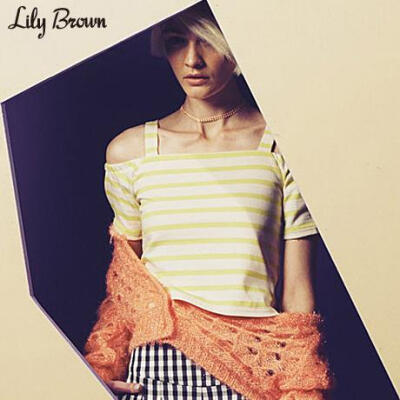 lilybrown 2015春夏 休闲条纹露肩上衣