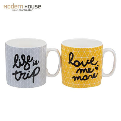 ModernHouse韩国时尚家居字母格纹居家茶杯牛奶杯咖啡杯马克杯