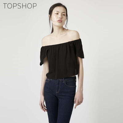 TOPSHOP女士落肩后背开叉T恤衬衫一字领女宽松T恤衫13K07HBLK