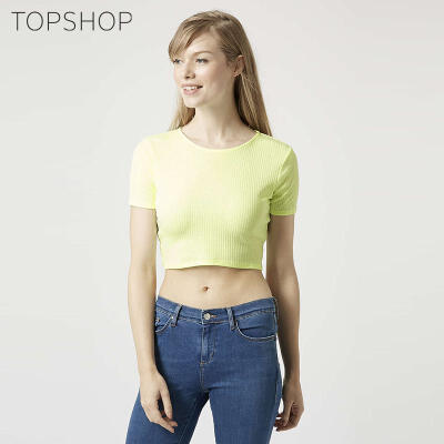 TOPSHOP2015年夏 基本百搭款螺纹短款露脐女士短袖T恤 09M10HFYE