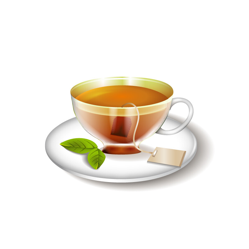精美红茶和茶具矢量素材，素材格式：AI，素材关键词：茶包,茶杯,红茶,茶叶