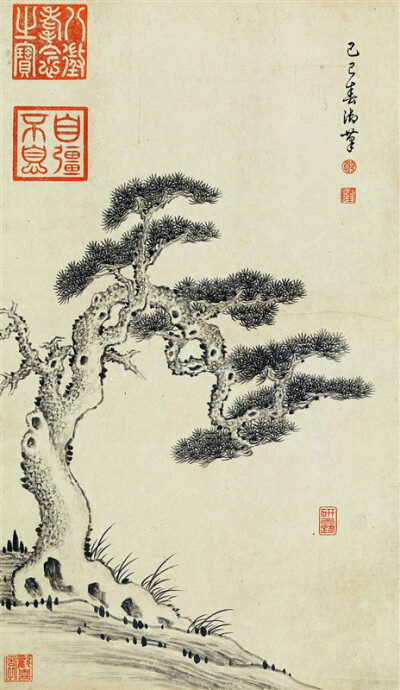 乾隆 松寿图 / 纸本水墨 立轴 规格：60×34.5cm 估价：1200000-1500000 款识：乙巳春御笔。 钤印：乾（朱文）、隆（朱文）、八徴耄念之宝（白文）、自强不息（朱文）、研露（朱文）