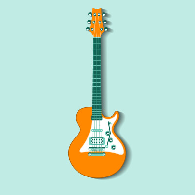 精美橘色吉他设计矢量素材，素材格式：AI，素材关键词：乐器,电吉他,吉他