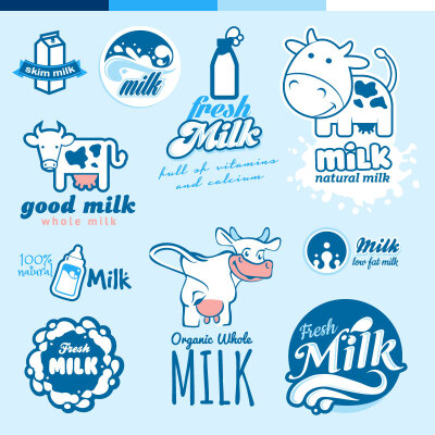 10款牛奶标签标志矢量素材，素材格式：EPS，素材关键词：标签,标志,牛奶,奶牛