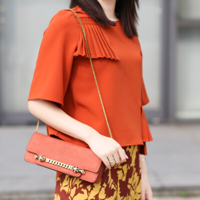 MS.JOKING2015SS春夏新款原创型短款显瘦TOP衫 橘红短袖上衣