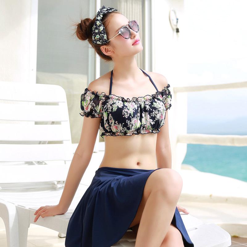 2015亦美珊泳衣韩版温泉小胸钢托聚拢女款裙式分体泳衣143047