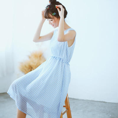 已出货2015夏季韩版淑女风格子显瘦修身连衣裙