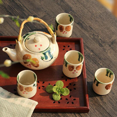 NDP 手绘家用茶具套装 景德镇陶瓷茶具带托盘可选 美式田园风