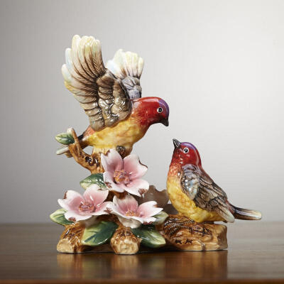红雀小摆件对雀装饰品家居婚礼回礼新婚工艺品陶瓷红鸟随手礼物