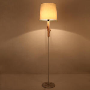 北欧简约创意木艺落地灯温馨客厅卧室书房布艺床头灯树枝实木灯具