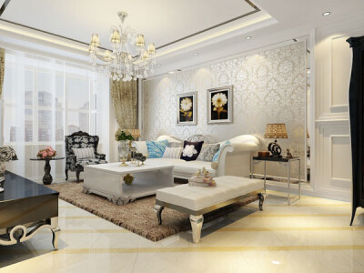 实景图 实用 客厅 效果图 时尚 暖色调 样板间 欧式风格 浪漫 温馨 白色 舒适