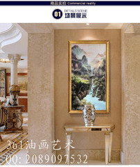 纯手绘中式山水风景油画客厅玄关装饰画酒店大堂挂车正品包邮