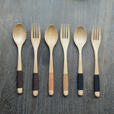 木勺木叉两件套装 简约勺叉原木饭勺汤勺 水果木叉木餐具日式餐具