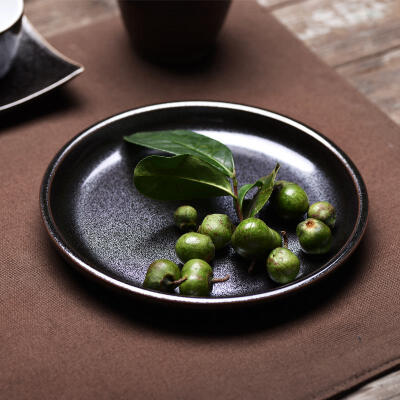 瓷工巧匠窑变茶点盘 创意铁锈釉茶餐具点心小盘子 厚重结实