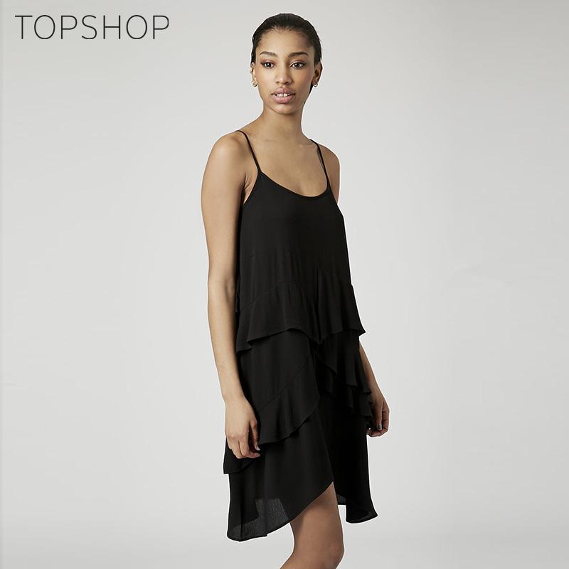 TOPSHOP夏季黑色吊带连衣裙宽无袖松蛋糕裙露背10Q01GBLK