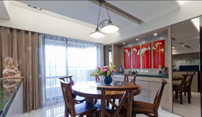 120-150平米 两室两厅 储物柜 吊顶 新中式 餐厅 餐厅实木桌椅