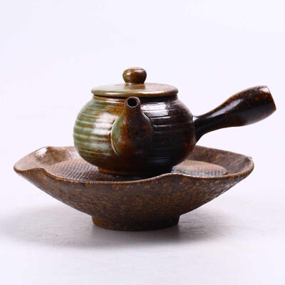 日式茶具 手工粗陶 蓄水型花型壶承 干泡茶具壶托杯托 陶瓷壶垫