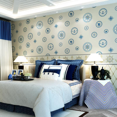 普纳 英伦地中海风格墙纸 环保纯纸壁纸卧室满铺客厅沙发背景墙