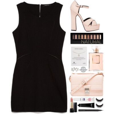 A fashion look from April 2015 featuring black dress, pink shoes and messenger bag. Browse and shop related looks.