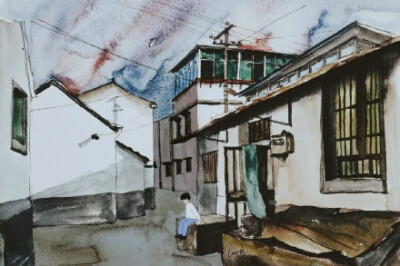 来自LOFTER插画师lanski的一些街头风光水彩画作品，画的是南方的一些小镇或城市的建筑，很值得欣赏的水彩画，enjoy~