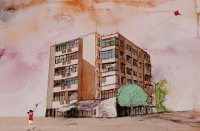 来自LOFTER插画师lanski的一些街头风光水彩画作品，画的是南方的一些小镇或城市的建筑，很值得欣赏的水彩画，enjoy~