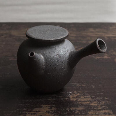 茶也 手工拉胚 大地黑釉粗陶 侧把泡茶壶 茶道具 朴雅 款式二