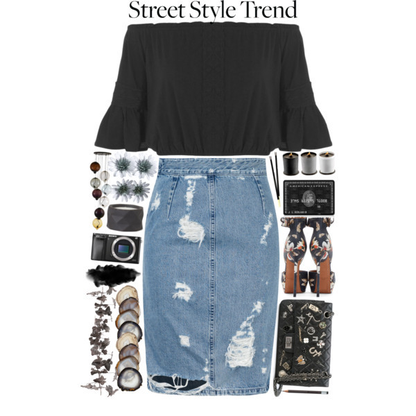 #vintage #chanel #bag, #black #top, #denimskirt, #givenchy #shoes #beoriginal #peasattop #polyvorecontest @polyvore @polyvore-editorial