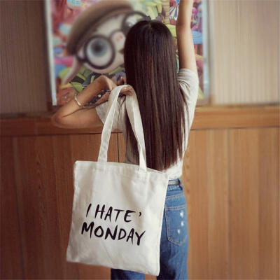 原创纯手工帆布包 女包包文艺环保袋购物袋单肩包 I Hate Monday