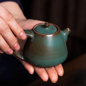景德镇 全手工制绿釉贵妃壶  复古 粗陶茶壶 急须 养茶壶 泡茶壶