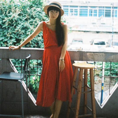 北冥有渔 2015原创大红色复古连衣裙女夏季中长款露背棉麻连衣裙