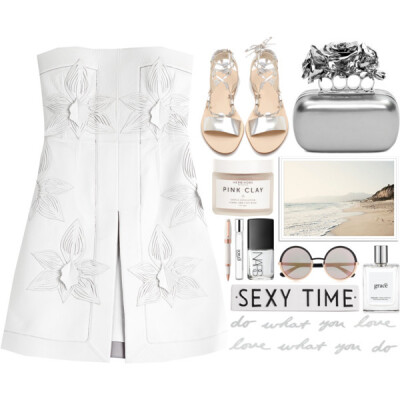 A fashion look from July 2015 featuring cocktail mini dress, silver ankle strap shoes and knuckle clutches. Browse and shop related looks.