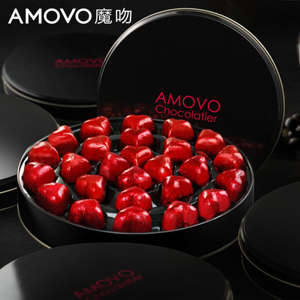 amovo魔吻纯脂手工进口料黑巧克力礼盒装七夕情人节生日礼物