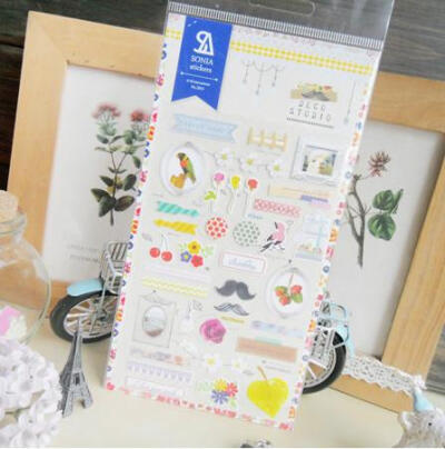 韩国Sonia DIY必备 复古花朵植物可爱日记本贴纸 纸质