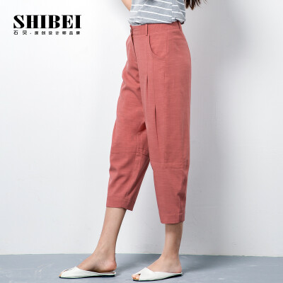 石贝2015夏季新款休闲棉麻七分裤女 宽松天丝棉麻女裤夏灯笼裤薄