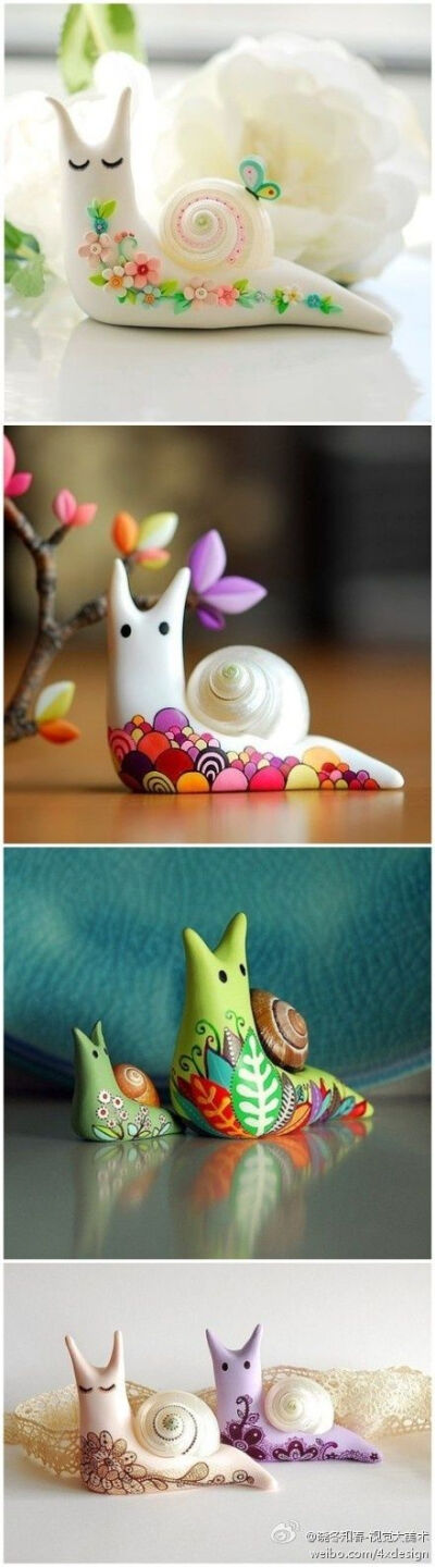 Painted snails. Weekend project for the kids, make from polyclay one day and paint the next.