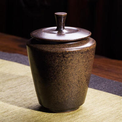全手工制 原矿岩泥制茶叶罐粗陶 普洱 窑变金属釉手工储存茶器