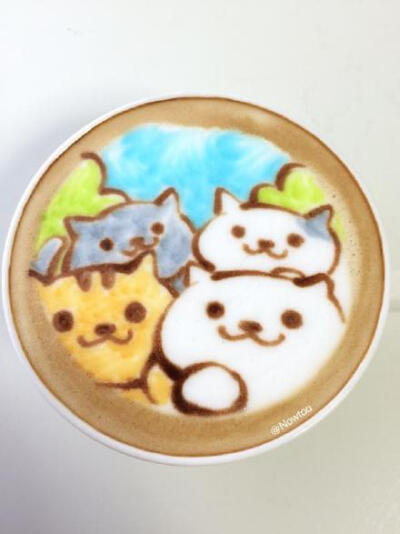 #阿木资源社# 一位推主制作的超萌拿铁咖啡艺术，看着都非常不错的样子，老板通通来一杯【twitter；Nowtoo】