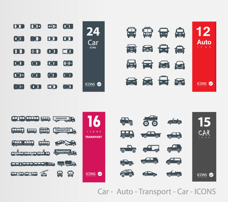 57款车辆图标设计矢量素材，素材格式：EPS，素材关键词：图标,车,轿车,汽车,交通工具