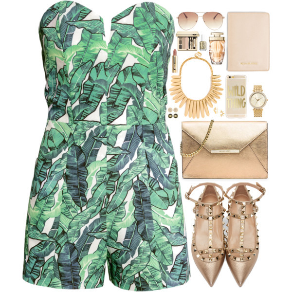 A fashion look from August 2015 featuring romper jumpsuit, MICHAEL Michael Kors and ballet flats. Browse and shop related looks.