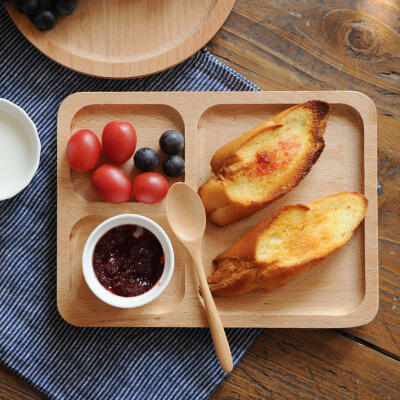 日式实木盘分格餐盘 创意长方形榉木餐盘冷餐盘托盘面包盘蛋糕盘