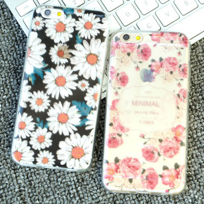 MrLeoLee iPhone6手机壳软边全包半透明粉花手机壳6Plus5.5保护壳