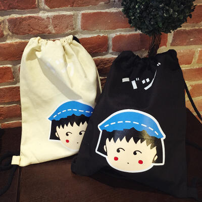 2015夏新原宿风抽绳包帆布双肩包韩版学生包日系小丸子环保购物袋
