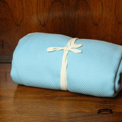 coznap select几何犬牙纹竹纤维薄棉毯子 天蓝色沙发毯空调毯