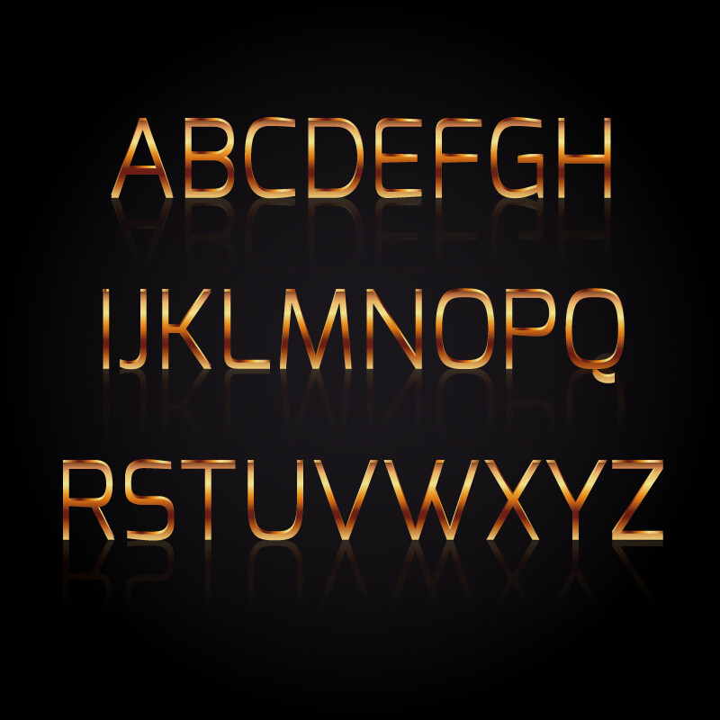 金色质感字母矢量素材，素材格式：AI，素材关键词：字母,金色