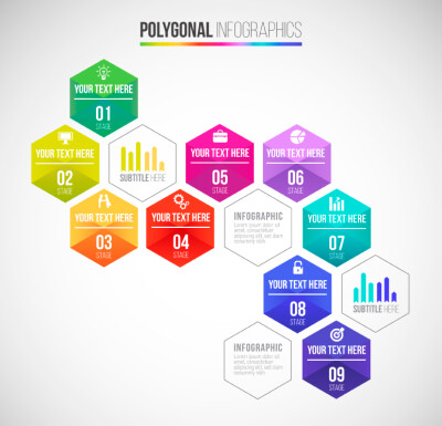 彩色六边形商务信息图矢量图，素材格式：AI，素材关键词：商务,信息图,六边形,序号