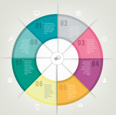 彩色圆环商务信息图矢量素材，素材格式：AI，素材关键词：图标,饼状图,商务,信息图,圆环