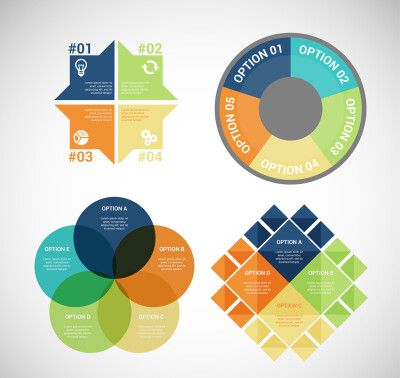 4款彩色商务信息图矢量图，素材格式：AI，素材关键词：图表,商务,信息图,圆环,圆形