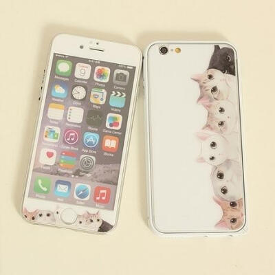 横猫萌咪iphone6彩膜6PLUS钢化彩膜iphone5s全屏钢化膜卡通膜