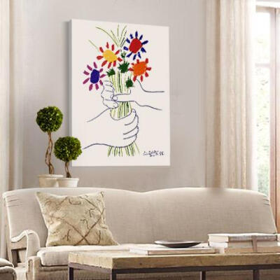 毕加索友谊之花 艺术复制品 无框画装饰画 彩色铅笔画 有框画